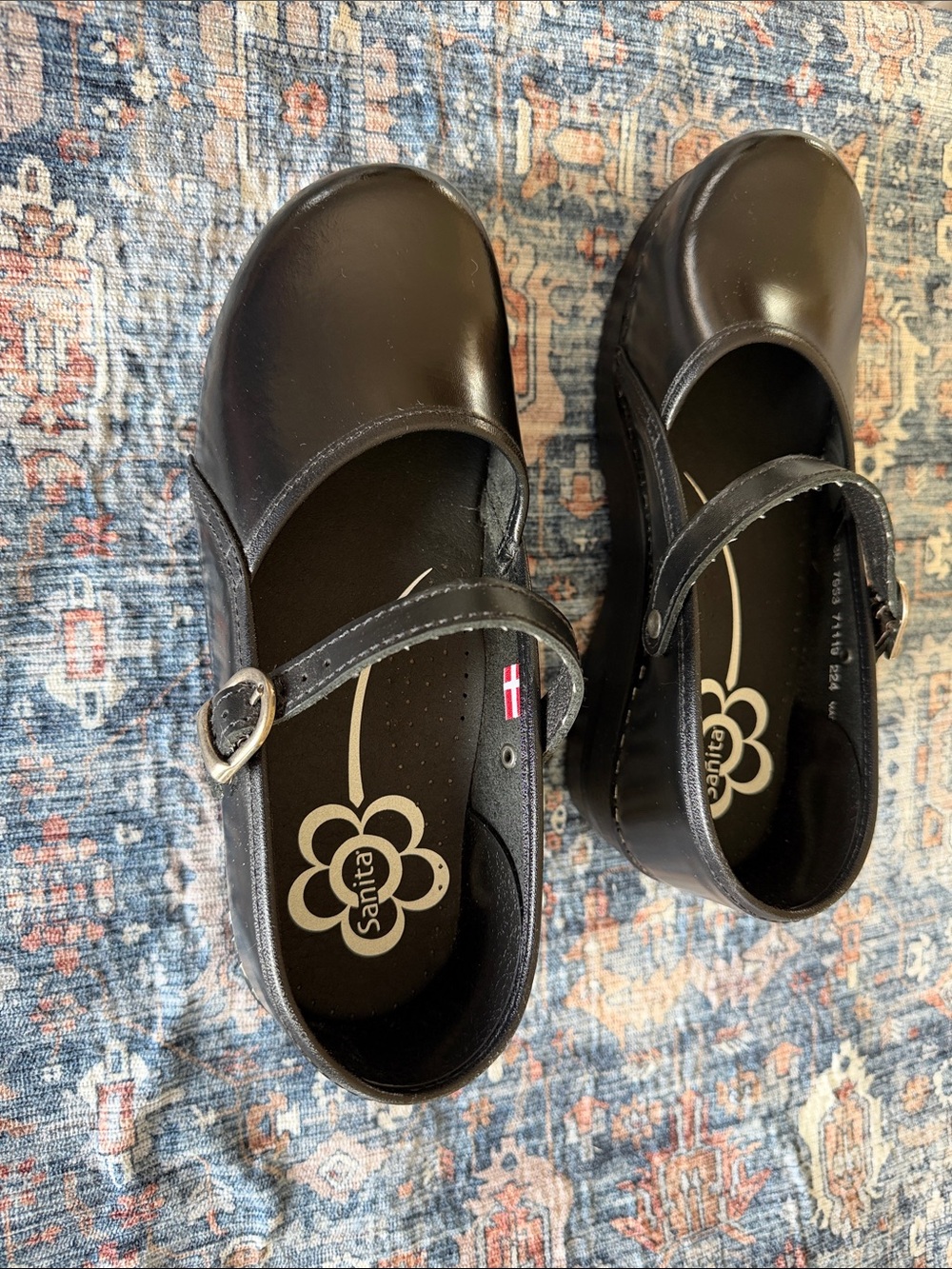 Sanita Black Patent Mary Jane Clogs with Buckle - Picture 2 of 6